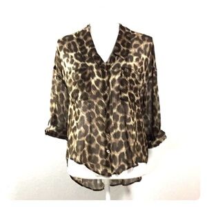 Free People Animal Print Tan Sleeve Blouse Size XS